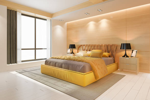 istock 3d rendering beautiful luxury yellow bedroom suite in minimal hotel 1150208277