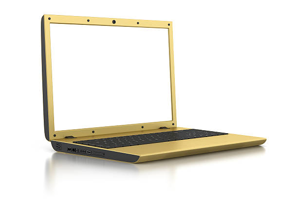 istock golden laptop with blank screen isolated on white background 115020922