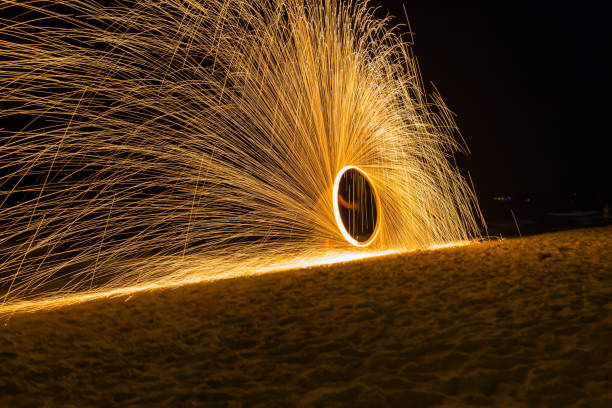 istock Fire dancers Swing fire dancing show at night fire show on the beach, Koh Samet, Thailand. 1150210416