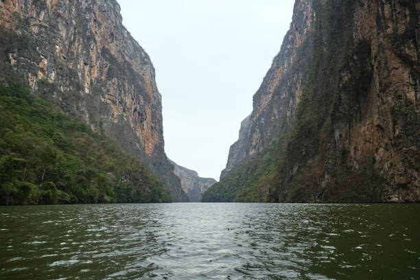 Canyon Basin, Chiapas Sumidero Canyon, Chiapas Mexico, green waters, vegetation, boat ride mexico chiapas cañón del sumidero stock pictures, royalty-free photos & images