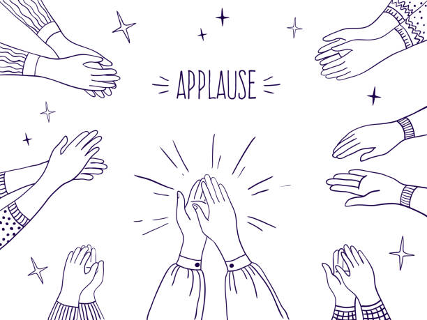 doodle applaus. glückliche menschenhände, hohe fünf illustration, skizze zeichnung klatschender hände. vektorvereinbarung und erfolgskonzept - applaus stock-grafiken, -clipart, -cartoons und -symbole