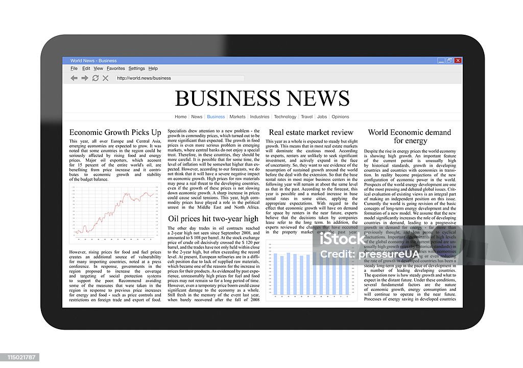 Noticias de negocios en Tablet PC - Foto de stock de Aplicación para móviles libre de derechos