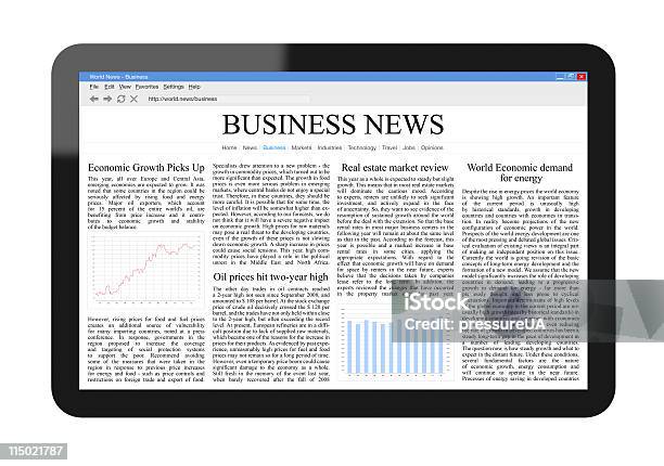 Noticias De Negocios En Tablet Pc Foto de stock y más banco de imágenes de Aplicación para móviles - Aplicación para móviles, Color - Tipo de imagen, Compromiso de clientes