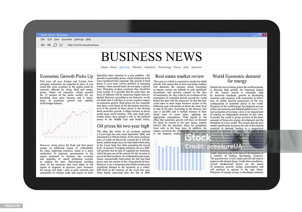 Notizie di affari su Tablet PC - Foto stock royalty-free di Affari