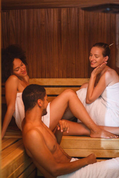 istock Relaxing together in sauna 1150219301