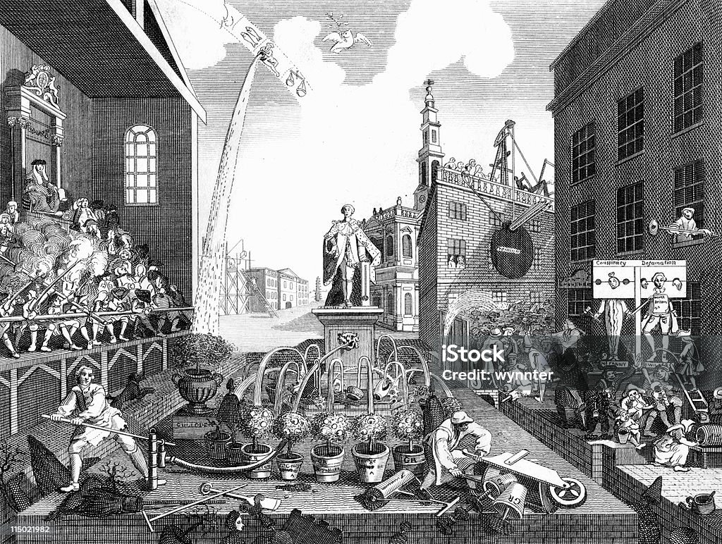 18 th Century política de historieta de problemas en Inglaterra por Hogarth - Ilustración de stock de Fuente - Estructura creada por el hombre libre de derechos