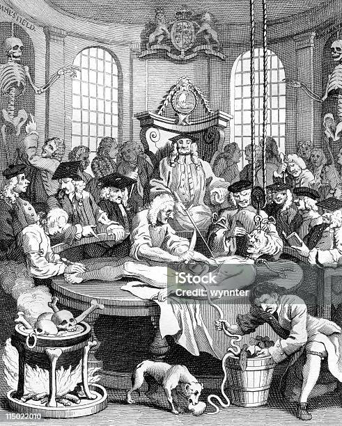 18 세기 정치자금 말풍선이 있는 나타내는 Gruesome 부검 By 호가스 부검에 대한 스톡 벡터 아트 및 기타 이미지 - 부검, 18세기 스타일, 건강관리와 의술