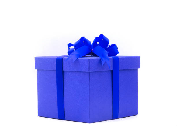 istock Decorative blue gift box with ribbon 1150221586
