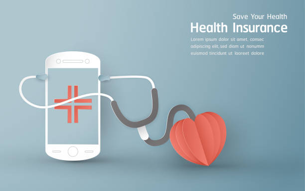 istock Vector illustration in concept of health insurance. Template element design is on pastel blue background for cover, web banner, poster, slide presentation. Art Craft for kid in 3D paper cut style. 1150222952