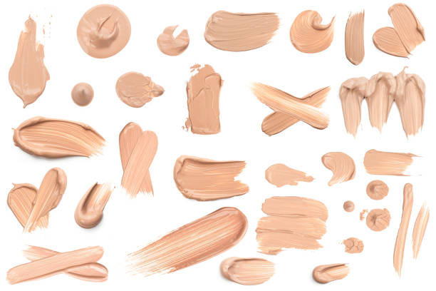 Cosmetic make up beige liquid foundation smudges range of colors on transparent background Cosmetic make up beige liquid foundation smudges range of colors on transparent background for sale flash stock pictures, royalty-free photos & images