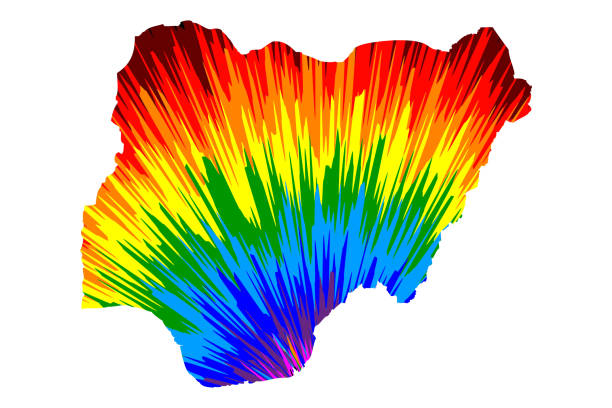 nigérie - mapa je navržena duhový abstraktní barevný vzor, mapa federální republiky nigérie z barevné exploze, - kano stock ilustrace