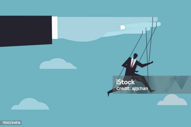 A Big Hand Controls A Business Executive Like A Puppet Stock Illustration - Download Image Now