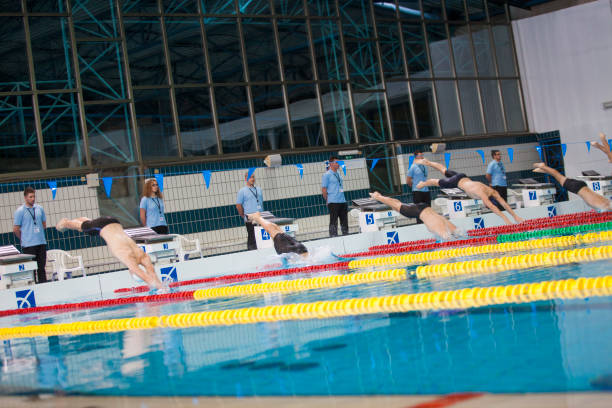 istock Start of a freestyle swimming race 1150234832