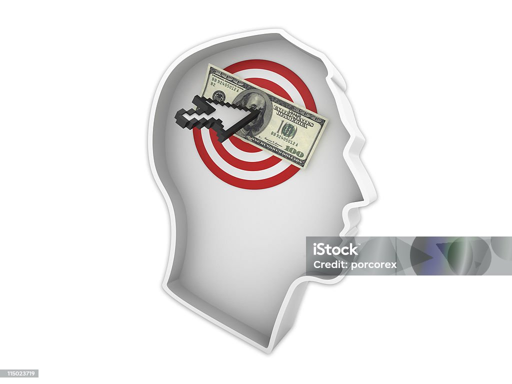 Männliche Menschliche Kopf Profil Ziel mit Dollar - Lizenzfrei 100-Dollar-Schein Stock-Foto