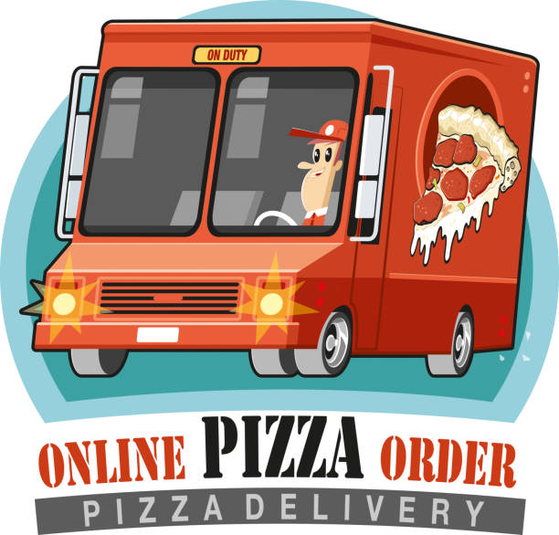 bildbanksillustrationer, clip art samt tecknat material och ikoner med leverans av pizza - illustrationer med truck