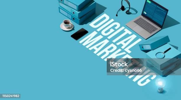 Digitaler Marketingund Kommunikationsservice Stockfoto und mehr Bilder von Digitales Marketing - Digitales Marketing, Finanzen, Isometrische Darstellung