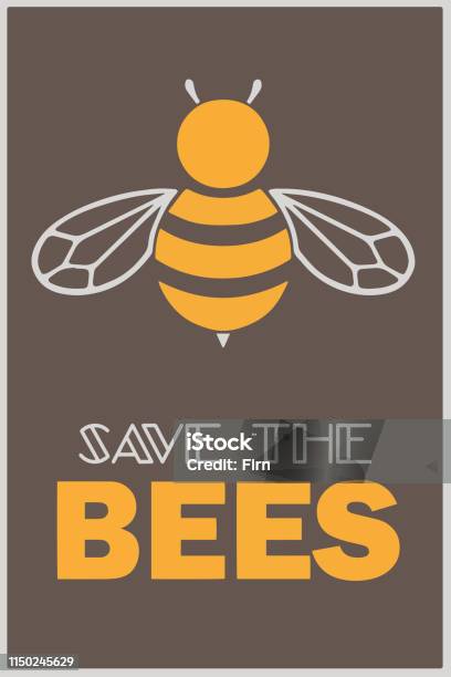 Vector Postcard Or Poster Motive With Honey Bee Illustration And Text Save The Bees Stock Illustration - Download Image Now