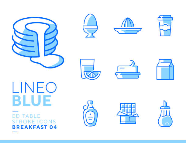 Lineo Blue - Breakfast and Morning line icons Vector icons - Adjust stroke weight - Expand to any size - Change to any color sugar bowl crockery stock illustrations
