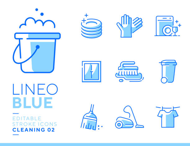 Lineo Blue - Cleaning and Housework line icons Vector icons - Adjust stroke weight - Expand to any size - Change to any color a bucket stock illustrations