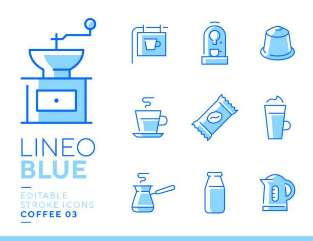 lineo blue - ikony linii kawy - black coffee illustrations stock illustrations