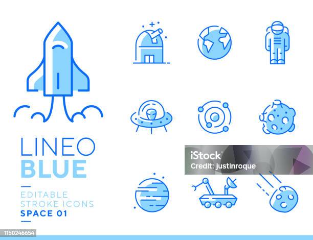 Lineo Bluespace Und Planets Lineicons Stock Vektor Art und mehr Bilder von Icon - Icon, Rakete, Vektor