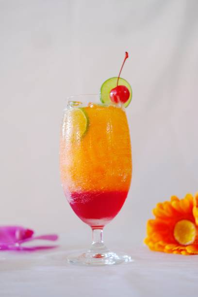 fruit punch cocktail on white background