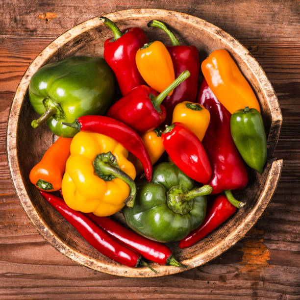 variety of multicolored fresh peppers