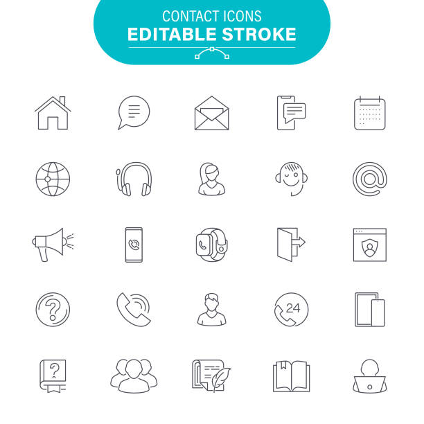 Contact Web Icons Communication, Data, Telephone, E-Mail, Connection Editable Icon Set business cards calendar stock illustrations