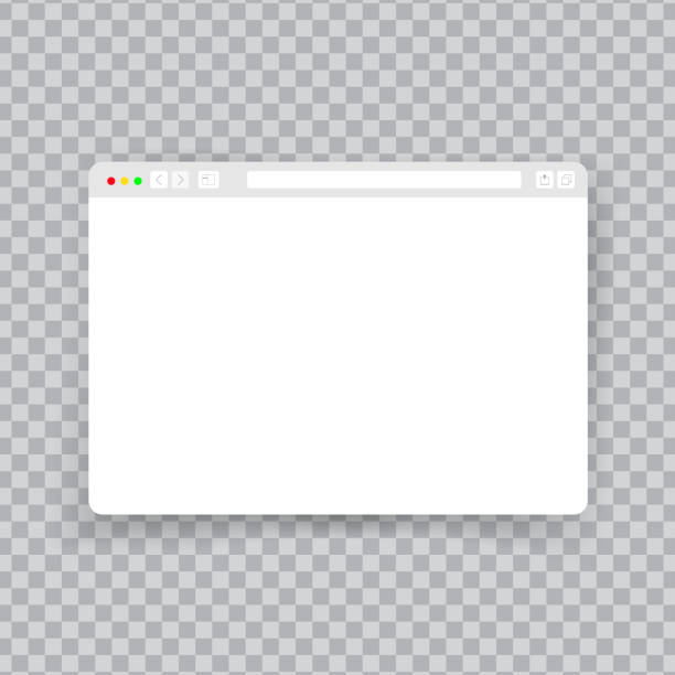 illustrazioni stock, clip art, cartoni animati e icone di tendenza di finestra del browser. web interface mock screen internet document mockup sito web flat blank frame tab page elements on transparent background, vector illustration - browser internet web page window