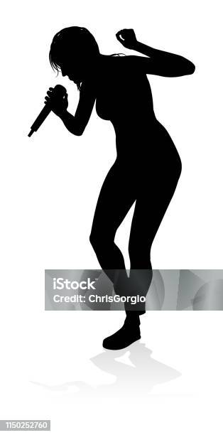 Singer Pop Country Or Rock Star Silhouette Woman Stock Illustration - Download Image Now - In Silhouette, Musician, White Background