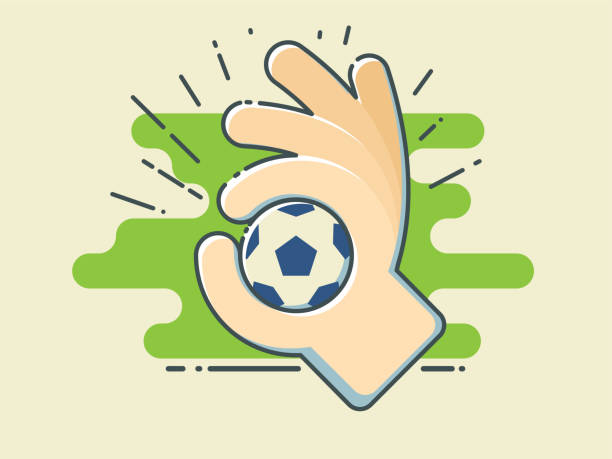 istock Football / Soccer Ball In Hand On Stylized Green Field. 1150253558