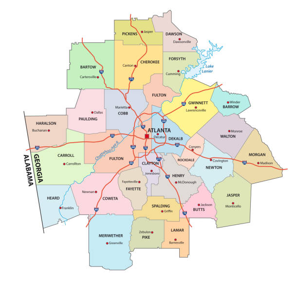 administrative and political road map of the Atlanta metropolitan area ​​georgia administrative and political road map of the Atlanta metropolitan area ​​georgia map of alabama cities stock illustrations