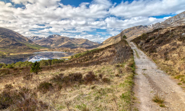 Impression of the Scottish Highlands and Loch Affric in Scotland A Exhausting Hike across the Loch Affric offers great Views over the Highlands and the beauty of Scotland fort augustus stock pictures, royalty-free photos & images