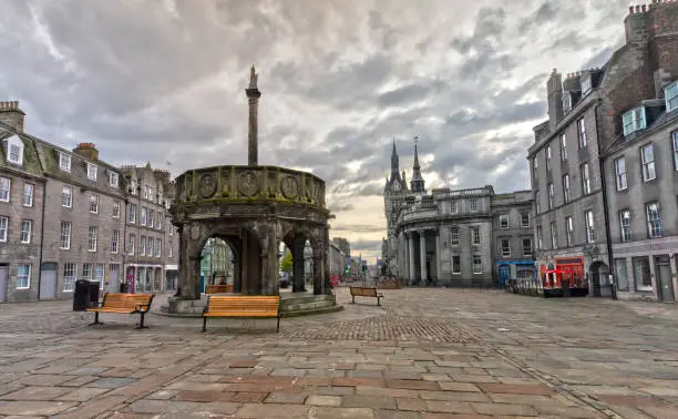 The Mercat Cross is located in the Center of Aberdeen