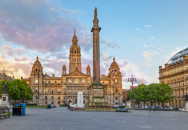 Glasgow City Chambers and George Square in Glasgow, Scotland The George Square is in the Center of Glasgow glasgow scotland stock pictures, royalty-free photos & images