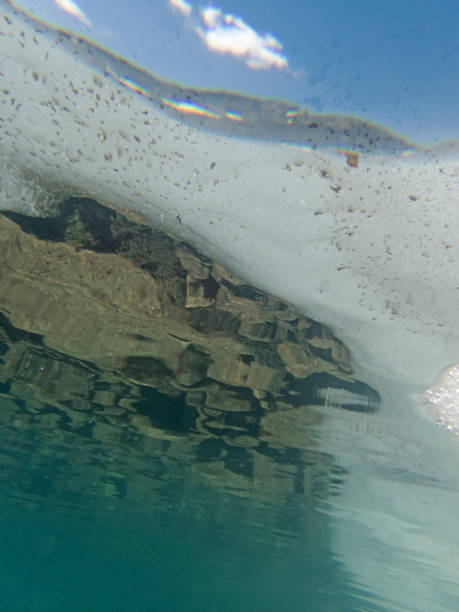 istock View below the ice in the mountain lake. 1150267115