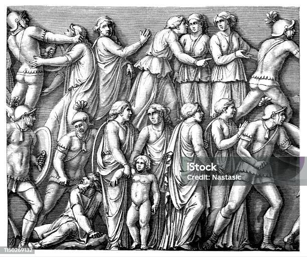 Column Of Marcus Aurelius In Rome German Women Imprisoned By Romans Stock Illustration - Download Image Now