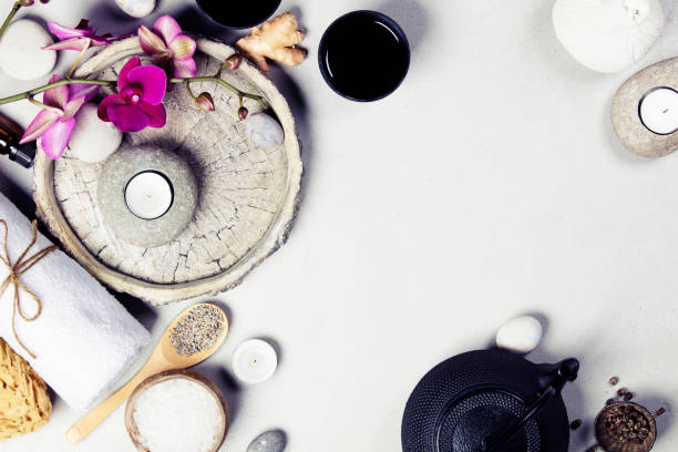 istock Natural SPA concept on grey concrete background, close up 1150269296