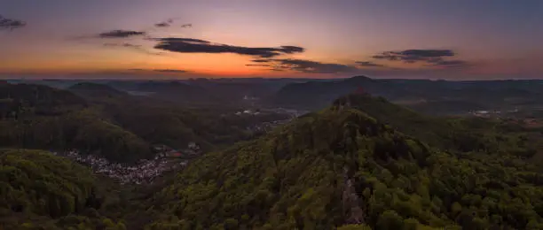 Panoramic view on the Palatinate Forest near Annweiler am Trifels in Germany.