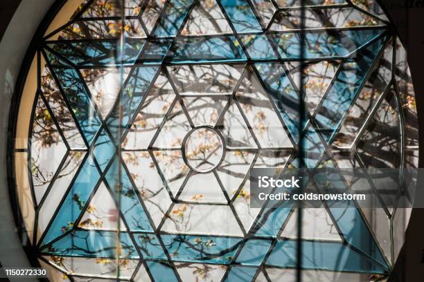 Jewish Star Of David Stained Glass Window In Synagogue Stock Photo - Download Image Now