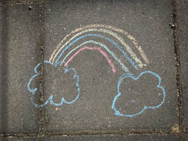 Chalk art rainbow on the street.