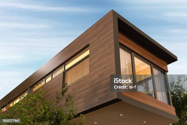 Beautiful Modern House And Beautiful Sky Stock Photo - Download Image Now - House, Wood - Material, Modern
