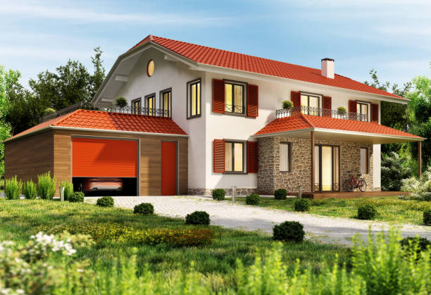 istock Modern country house with garage 1150277963