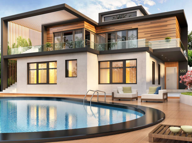 istock Modern house with swimming pool 1150277974
