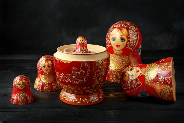 istock Beautiful Russian traditional nesting dolls matreshka on rustic background 1150279577