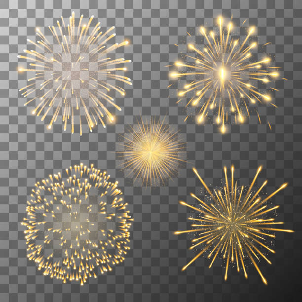Set of five fireworks bursting in various shapes. Firework explosion in night. Firecracker rockets bursting in big sparkling star balls Set of five vector fireworks bursting in various shapes. Firework explosion in night. Firecracker rockets bursting in big sparkling star balls fireworks stock illustrations