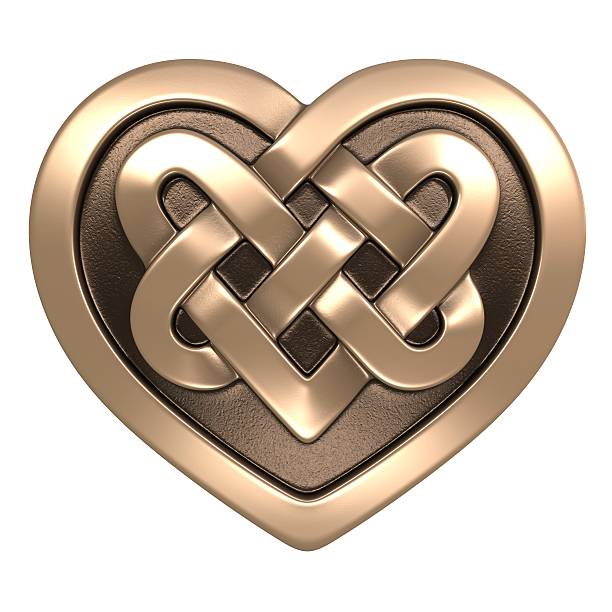 Shining golden Celtic heart on white background