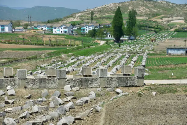 Photo of Panmunjom, North Korea. Border defensive line. 38 parallel