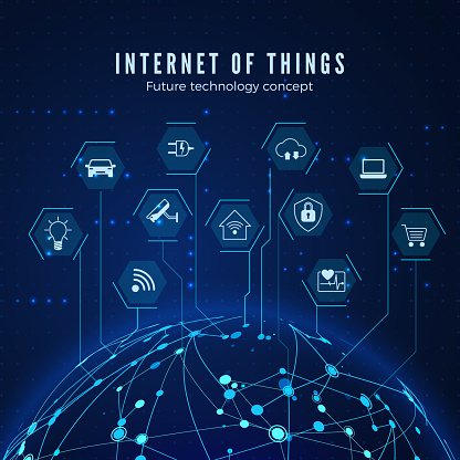 Internet of things. IOT concept. Global network connection. Monitoring and control smart systems. Vector illustration
