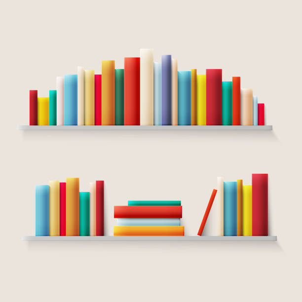 istock Library bookshelf with books. Books spine in retro color. Vector illustration 1150286087